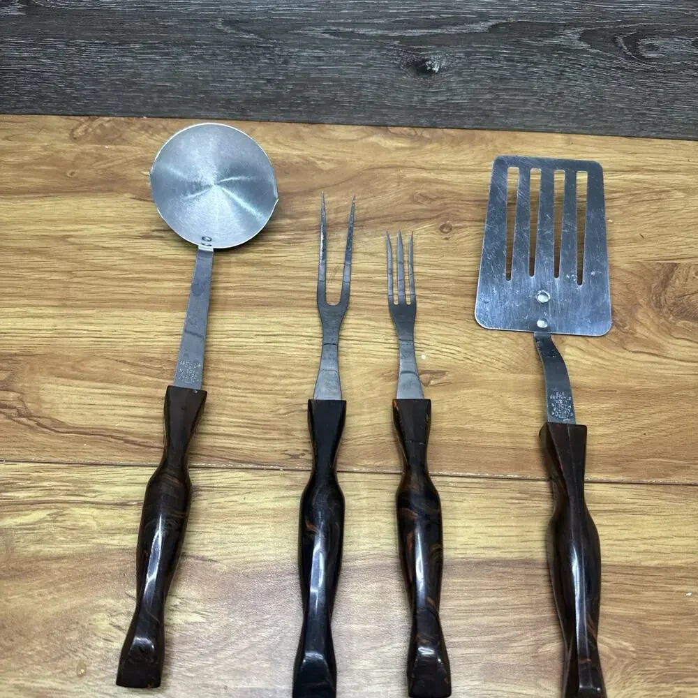 Cutco Vintage Stainless Steel Kitchen Utensil Brown Handles ~4 Pc Set